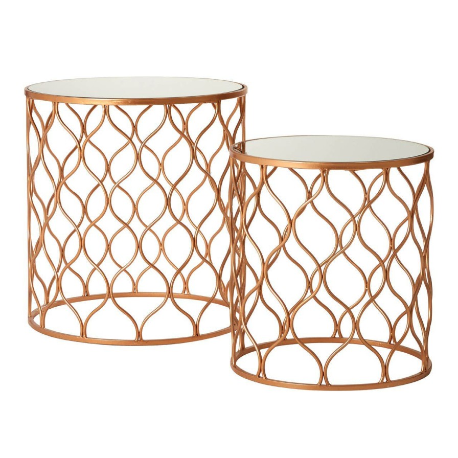 FURNITURE Premier Side Tables | Set Of Two Avantis Mirrored Top Copper Tables