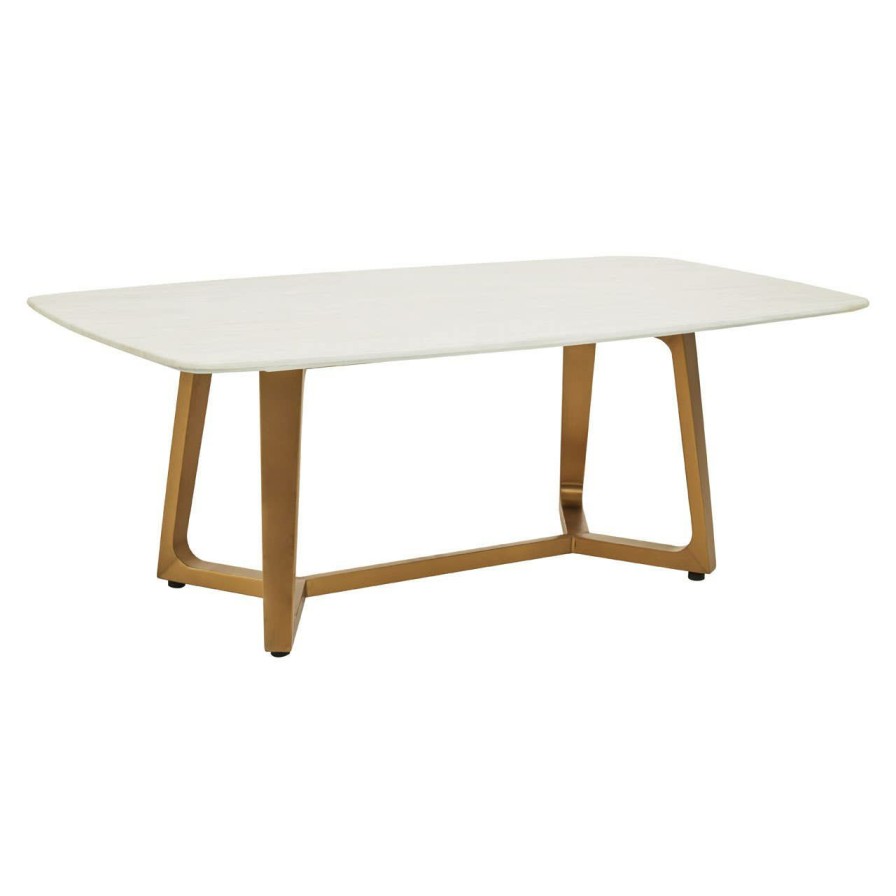 FURNITURE Fifty Five South Coffee Tables | Moda White Marble Coffee Table With Brushed Gold Base