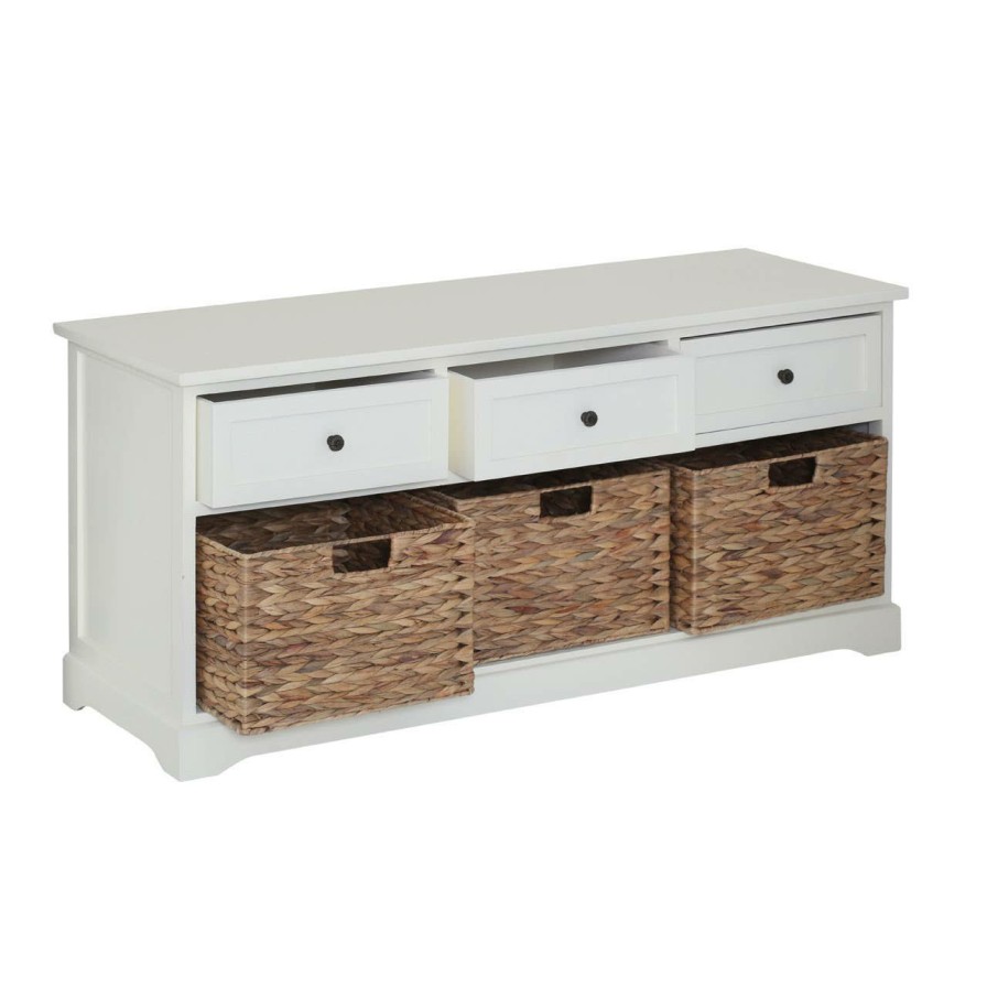 FURNITURE Premier Storage | Vermont Ivory 3 Drawer 3 Baskets Bench