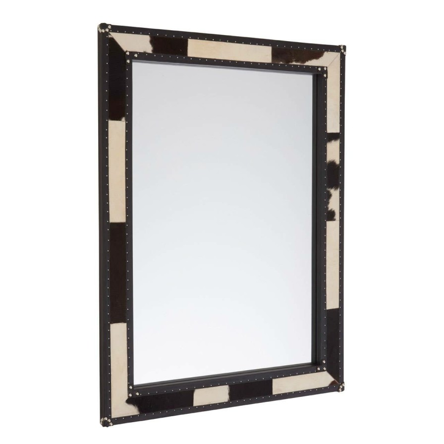 Bathe and Utility Fifty Five South Mirrors | Black And White Genuine Cowhide Wall Mirror