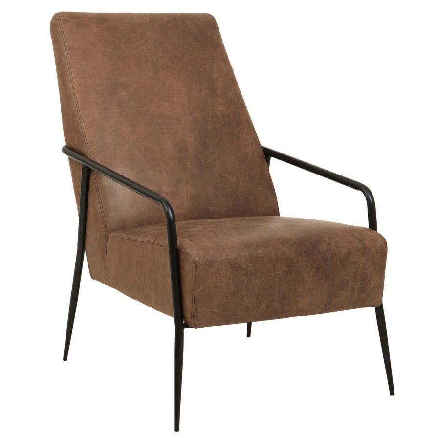 FURNITURE Fifty Five South Armchairs | Hoxton Brown Leather Chair With Tapered Back