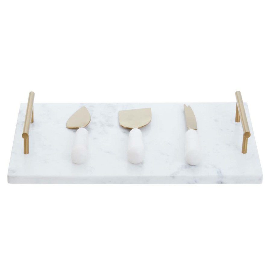 Kitchen and Dining Premier Serving Boards | Marina White And Gold Finish Cheese Knife Set