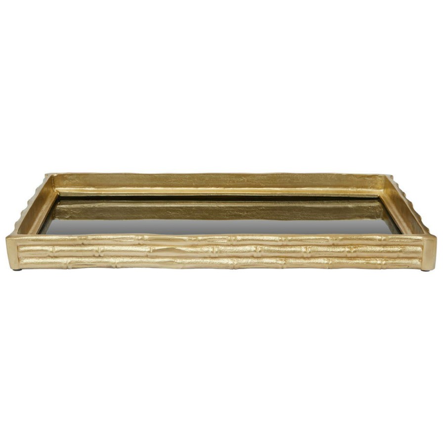 Accessories Fifty Five South Trays and Coasters | Hiba Gold Finish Bamboo Effect Mirrored Tray