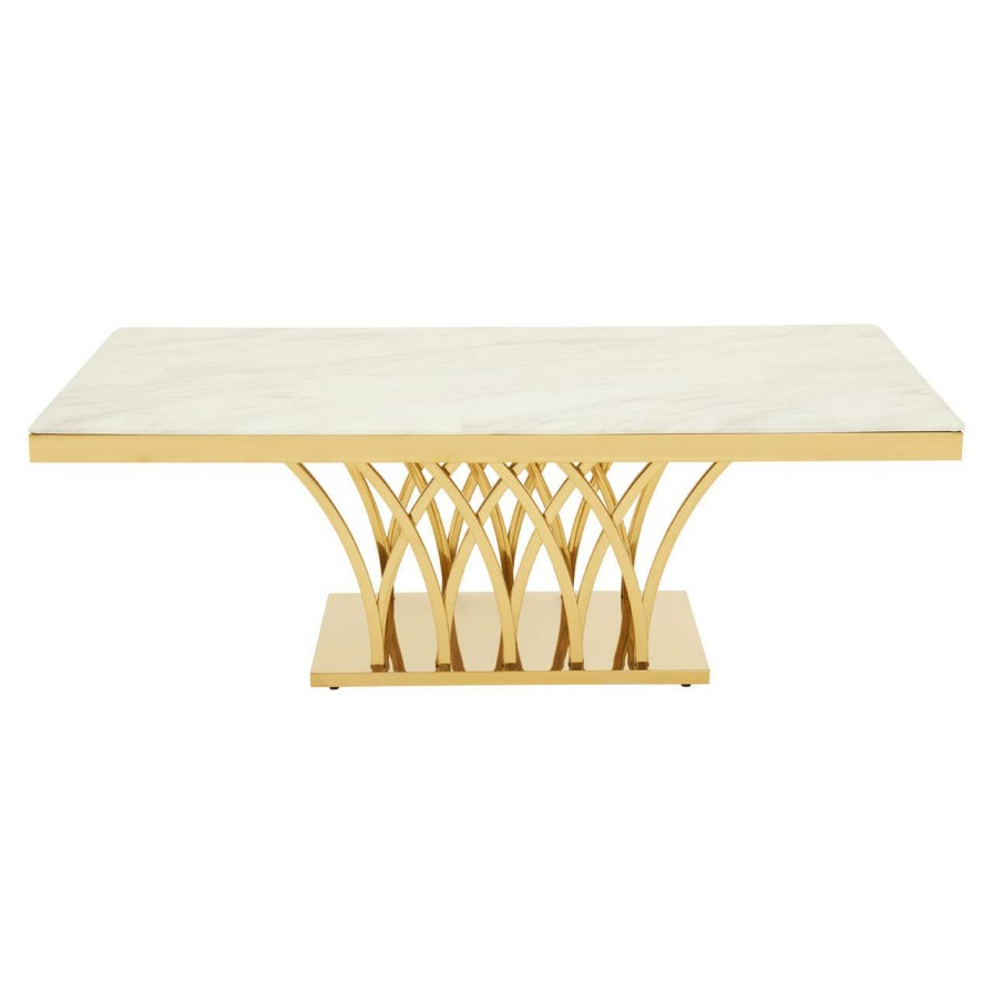 FURNITURE Fifty Five South Coffee Tables | Arenza White Marble And Titan Gold Coffee Table