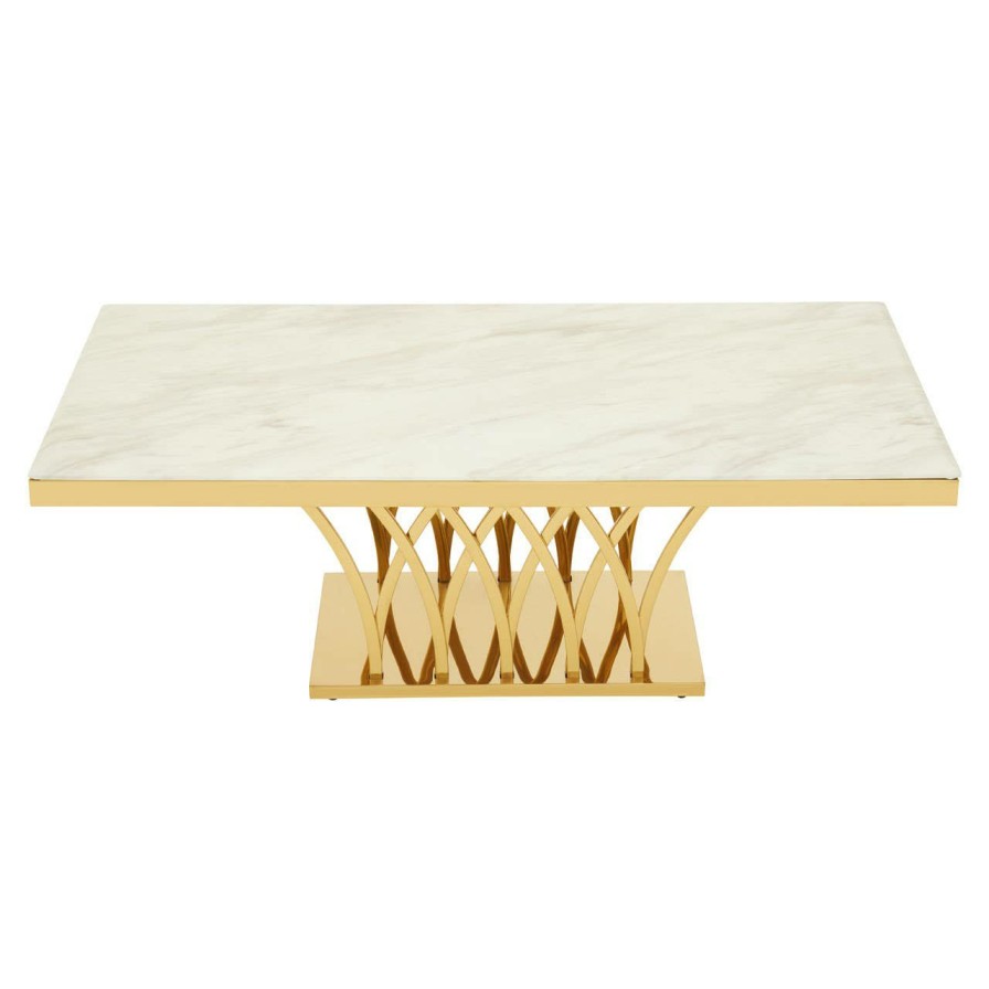 FURNITURE Fifty Five South Coffee Tables | Arenza White Marble And Titan Gold Coffee Table