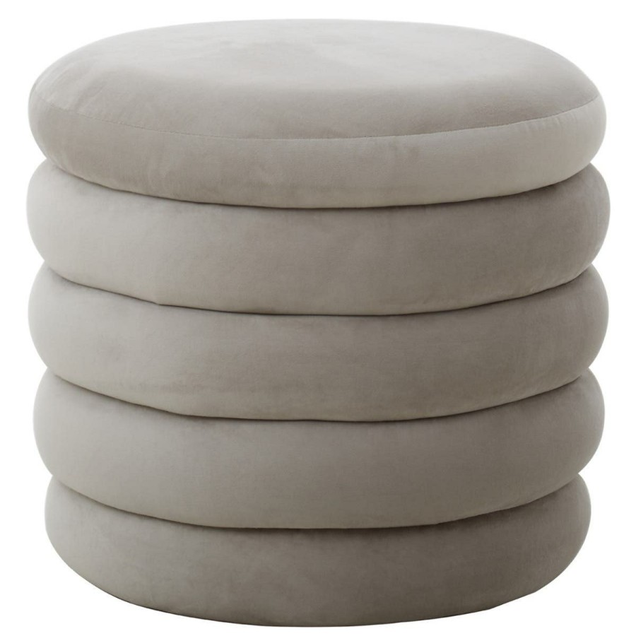 FURNITURE Fifty Five South Seating | Helen Cream Velvet Round Footstool