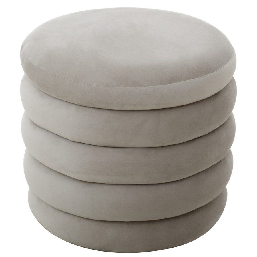 FURNITURE Fifty Five South Seating | Helen Cream Velvet Round Footstool