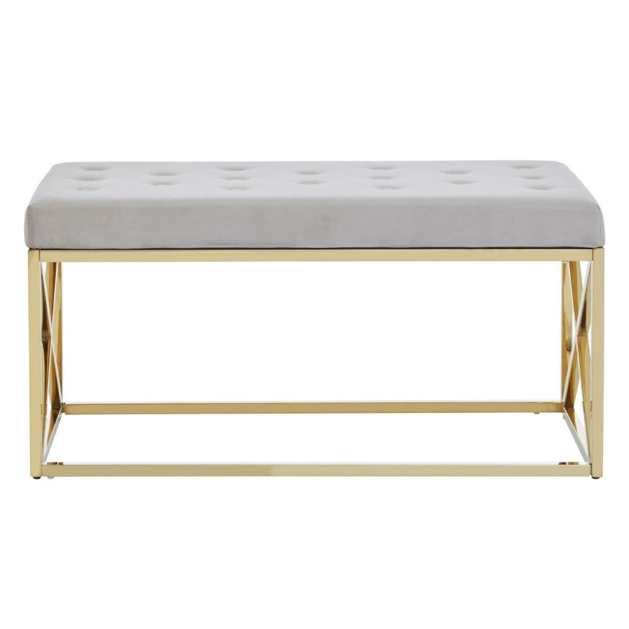 FURNITURE Premier Benches | Allure Mink Velvet Gold Finish Bench