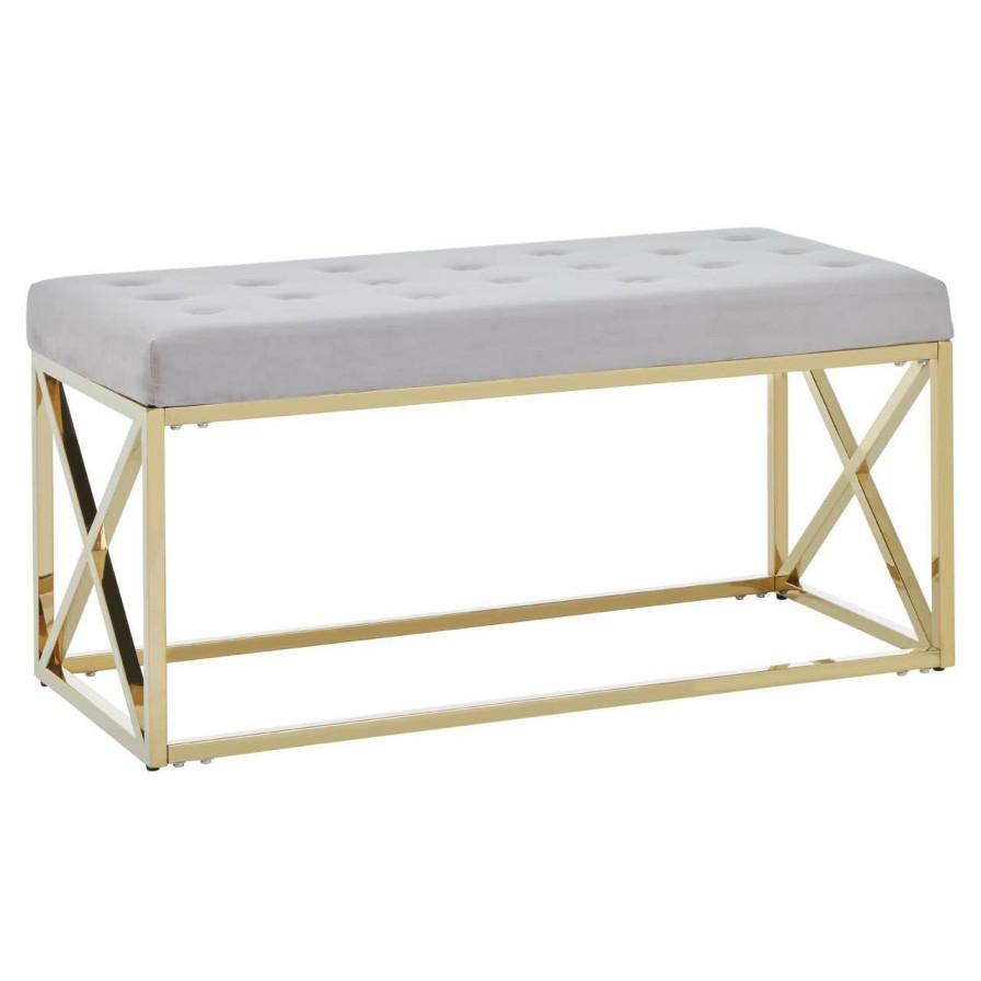 FURNITURE Premier Benches | Allure Mink Velvet Gold Finish Bench