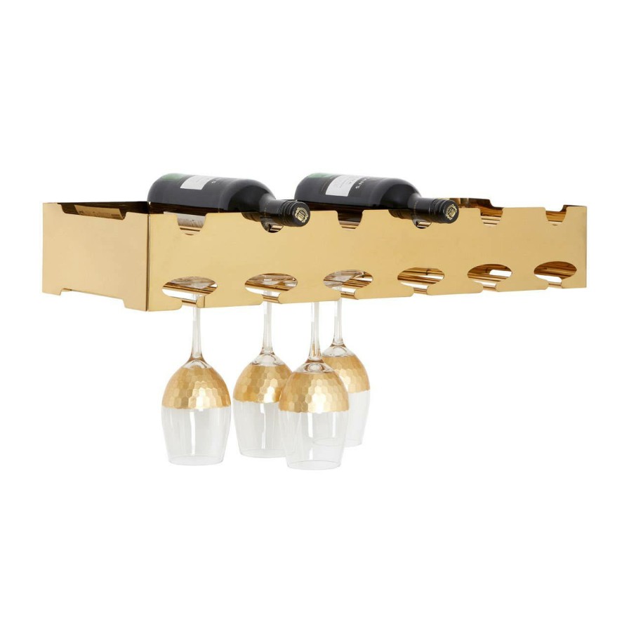 Kitchen and Dining Fifty Five South Wine Racks | Novo 6 Bottle Gold Finish Wine Rack