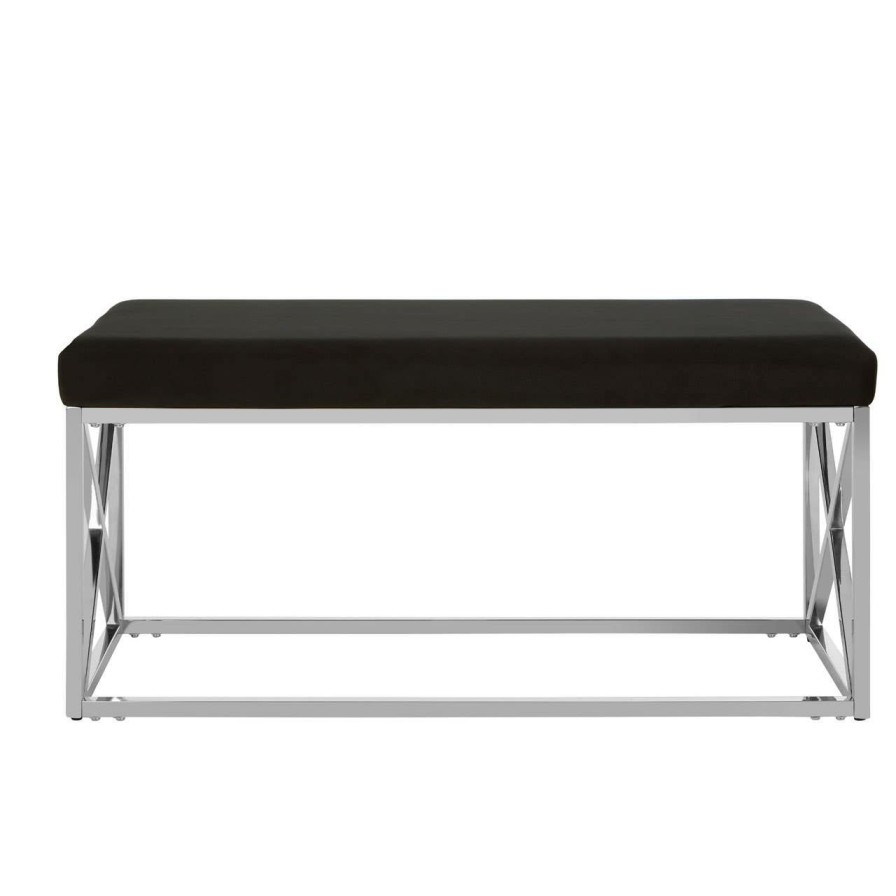 FURNITURE Premier Benches | Allure Black Velvet And Silver Finish Bench