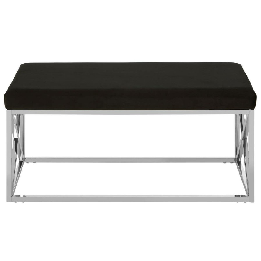 FURNITURE Premier Benches | Allure Black Velvet And Silver Finish Bench