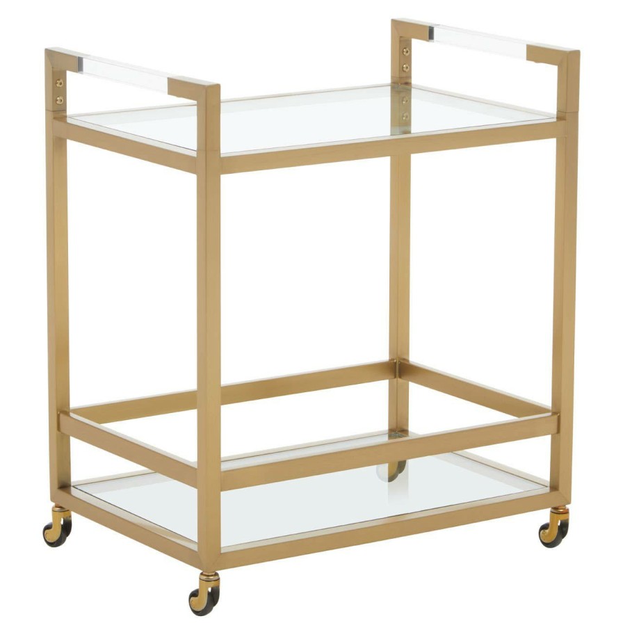 FURNITURE Fifty Five South Bar Carts and Trolleys | Vogue Matte Gold Two Tier Butler Trolley