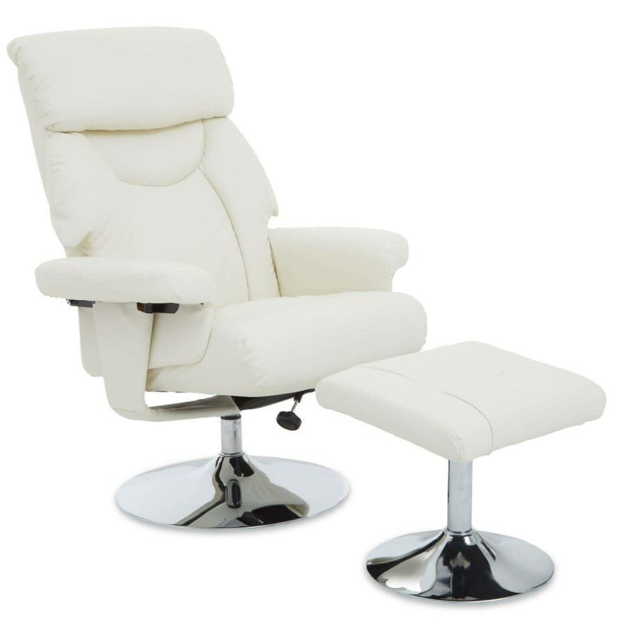 FURNITURE Premier Seating | Denton Ivory Leather Effect Reclining Chair And Footstool