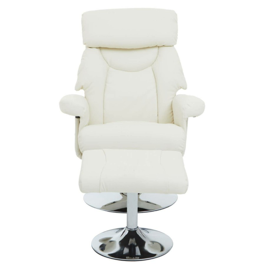 FURNITURE Premier Seating | Denton Ivory Leather Effect Reclining Chair And Footstool