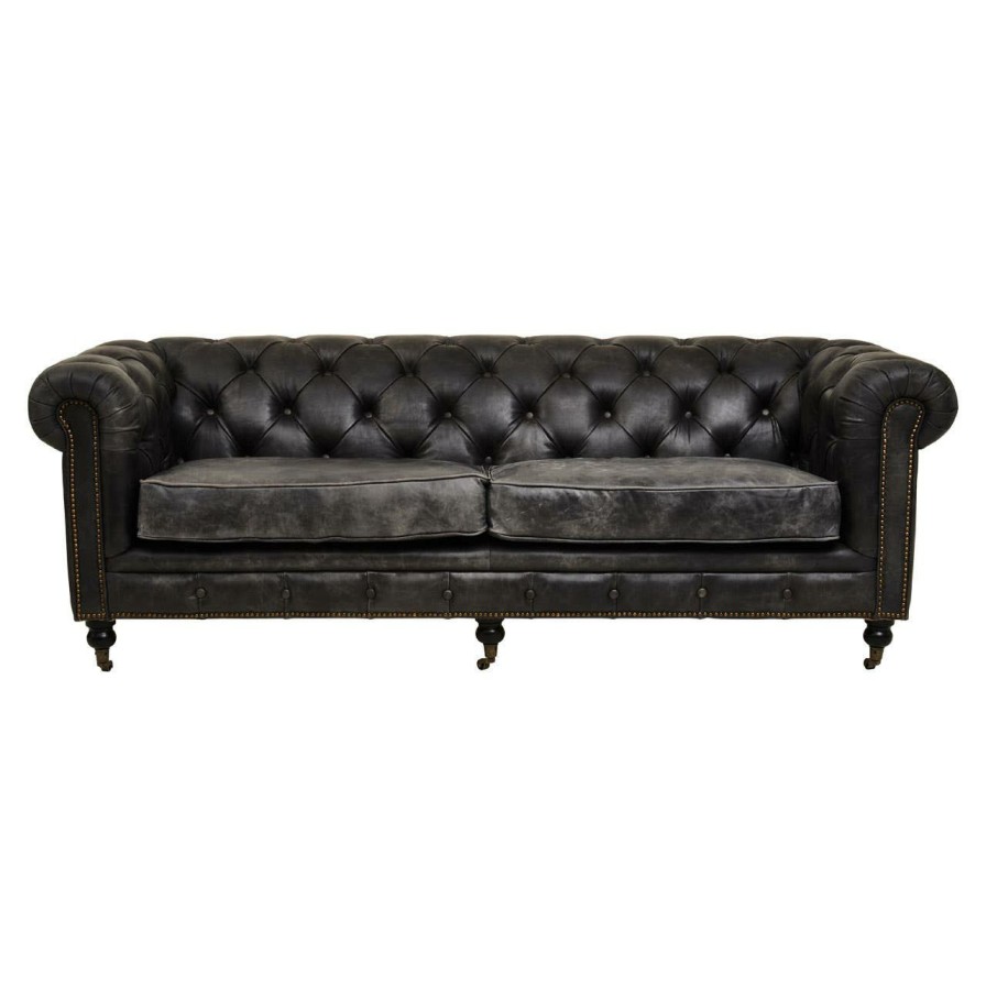 FURNITURE Fifty Five South Sofas | Hoxton Ebony Leather Sofa