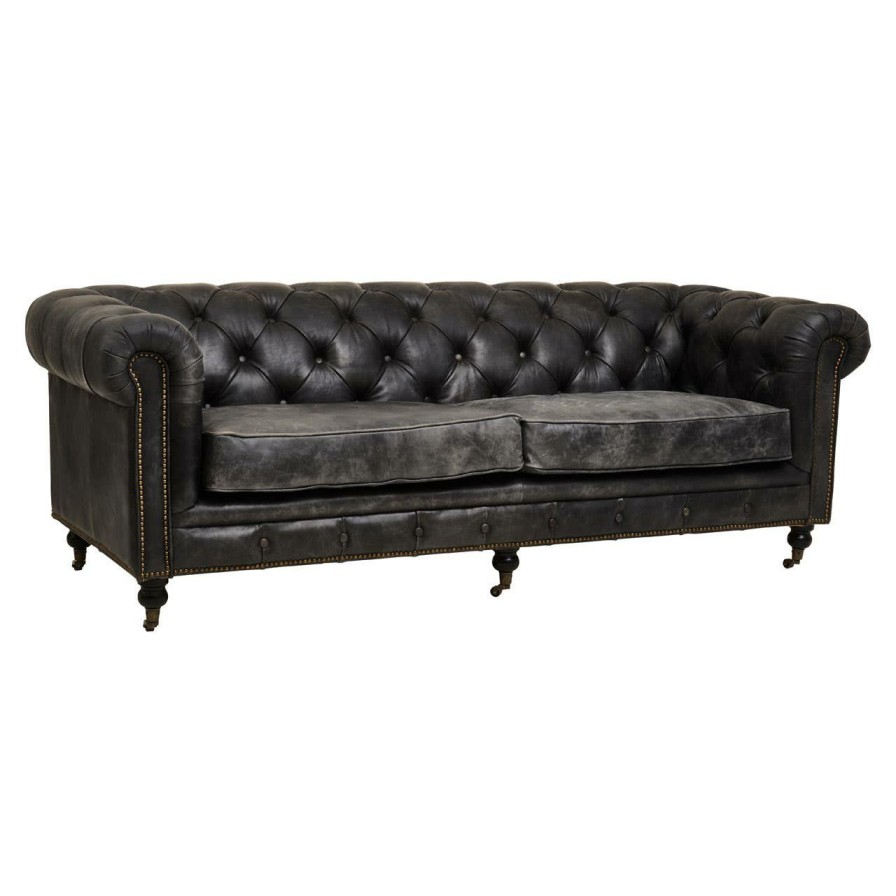 FURNITURE Fifty Five South Sofas | Hoxton Ebony Leather Sofa