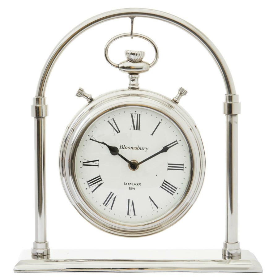 Accessories Fifty Five South Mantel Clocks | Hampstead Large Silver And Antique Brass Mantel Clock