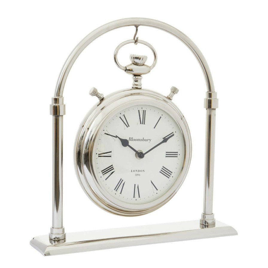 Accessories Fifty Five South Mantel Clocks | Hampstead Large Silver And Antique Brass Mantel Clock