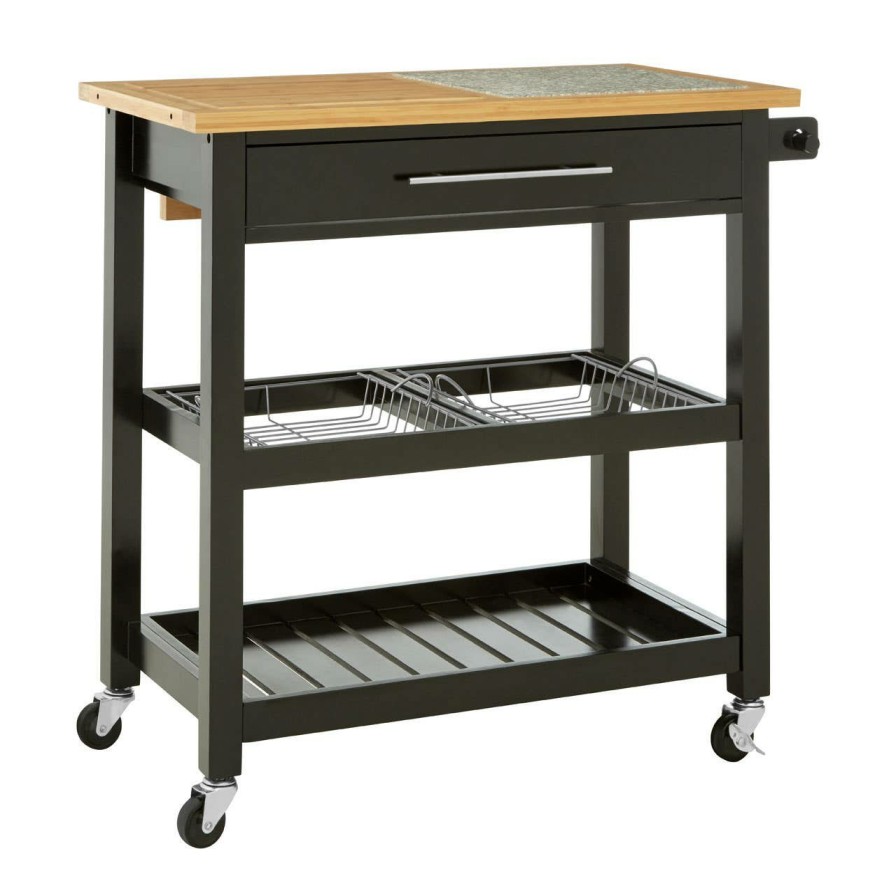 FURNITURE Premier Bar Carts and Trolleys | Glenn Wide Kitchen Trolley With Granite Top