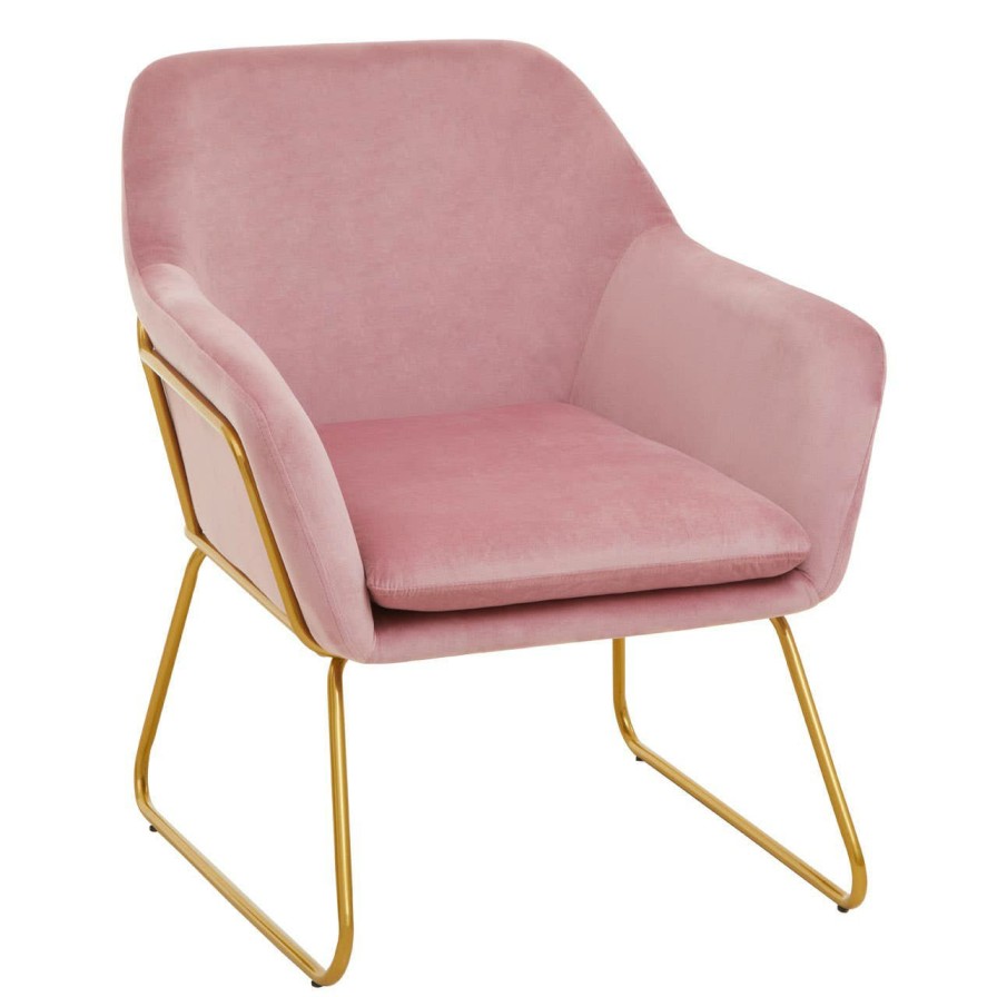 FURNITURE Premier Armchairs | Xander Pink Velvet Powder Gold Armchair