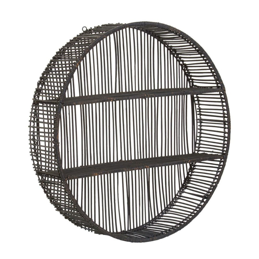 FURNITURE Fifty Five South Shelving | Batu Large Black Rattan Wall Shelf