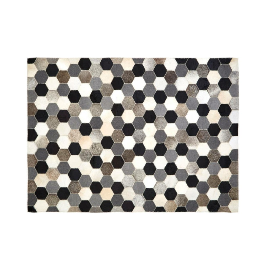 Accessories Fifty Five South Rugs | Safira Large Black And White And Grey Patchwork Rug