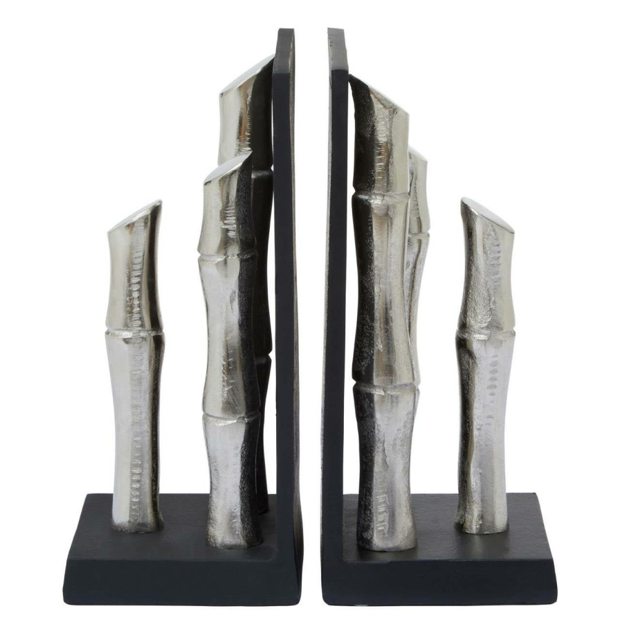 Accessories Fifty Five South Bookends | Hiba Set Of Two Silver Finish Bamboo Effect Bookends