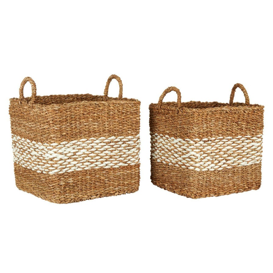 Bathe and Utility Premier Boxes, Bags and Baskets | Set Of 2 Natural And White Seagrass Baskets