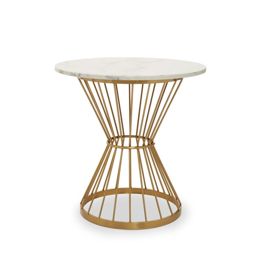 FURNITURE Fifty Five South Dining Tables | Anzio White Marble And Gold Hourglass Base Dining Table