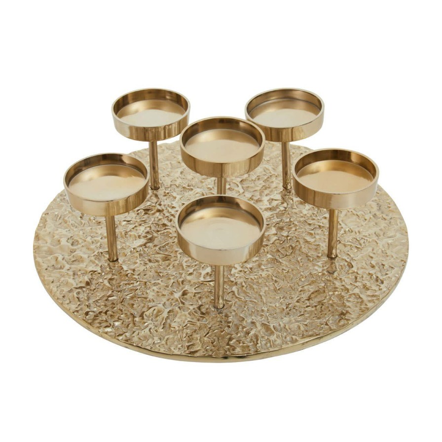 Accessories Fifty Five South Candles and Holders | Akola Gold Round Six Pillar Candle Holder