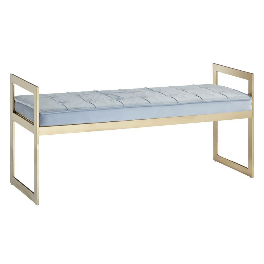 FURNITURE Premier Benches | Allure Powder Blue And Gold Tufted Bench