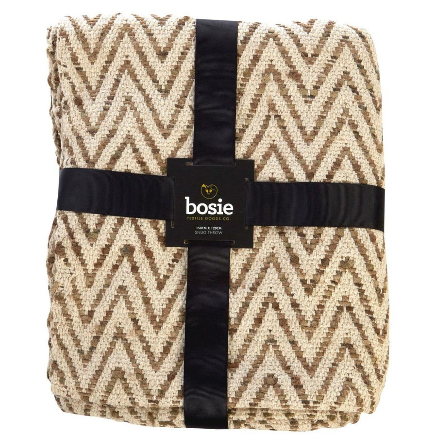 Accessories Bosie Throws and Blankets | Bosie Beige Woven Chevron Throw