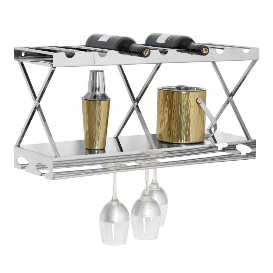 Kitchen and Dining Fifty Five South Wine Racks | Novo 2 Tier 7 Bottle Silver Wine Rack