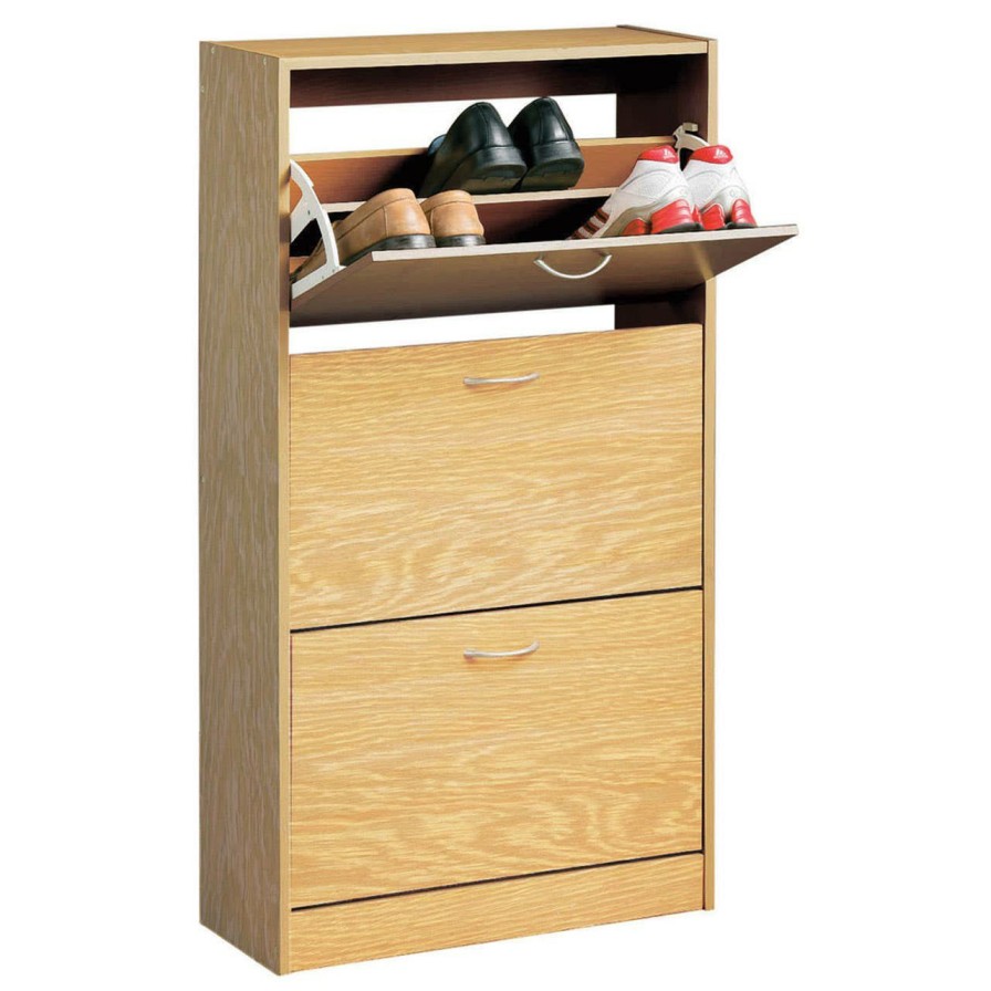 Bathe and Utility Premier Shoe Accessories and Storage | Norsk 3 Drawer Oak Veneer Shoe Cupboard