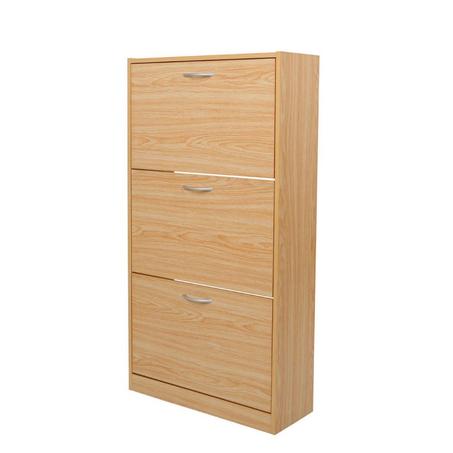 Bathe and Utility Premier Shoe Accessories and Storage | Norsk 3 Drawer Oak Veneer Shoe Cupboard