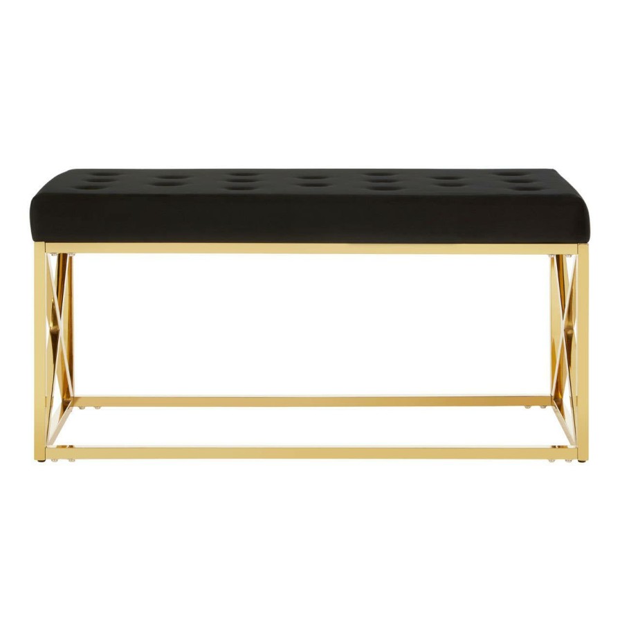 FURNITURE Premier Benches | Allure Black Tufted Seat And Gold Finish Bench