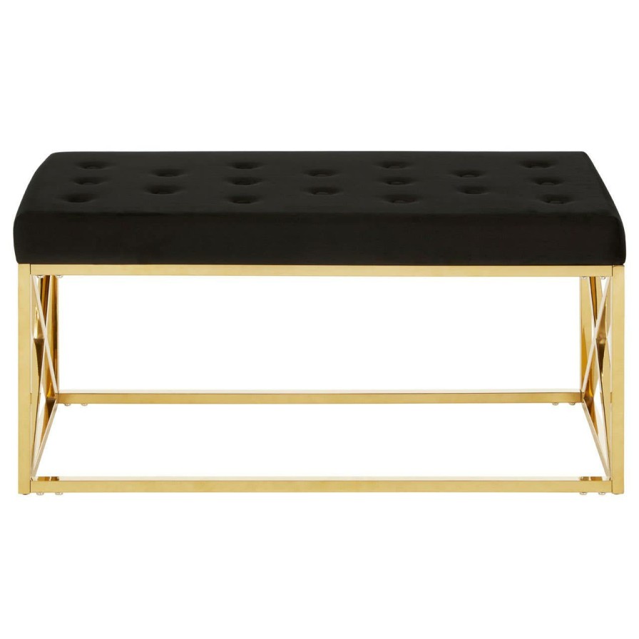 FURNITURE Premier Benches | Allure Black Tufted Seat And Gold Finish Bench