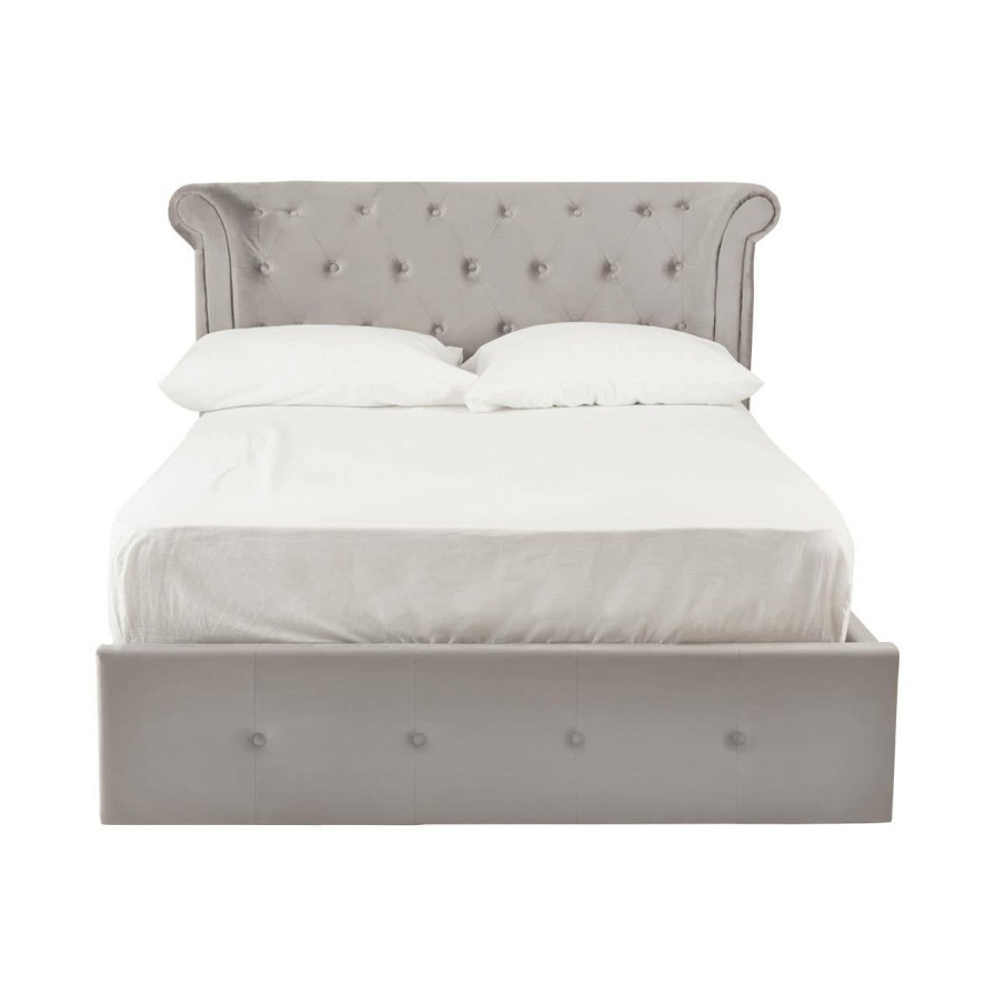 FURNITURE Premier Beds | Edison Steel Velvet Double Ottoman Bed