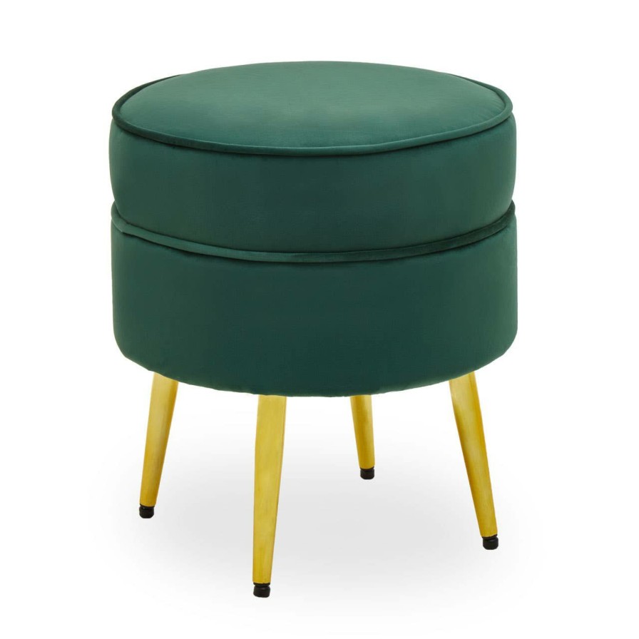 FURNITURE Fifty Five South Seating | Tamra Round Velvet Gold Leg Footstool