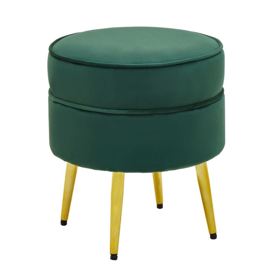 FURNITURE Fifty Five South Seating | Tamra Round Velvet Gold Leg Footstool