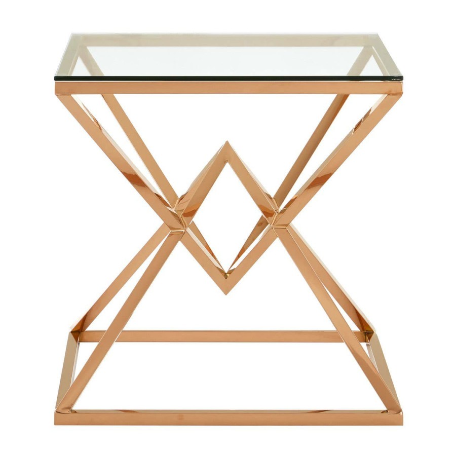 FURNITURE Premier Side Tables | Allure Corseted Square Rose Gold End Table