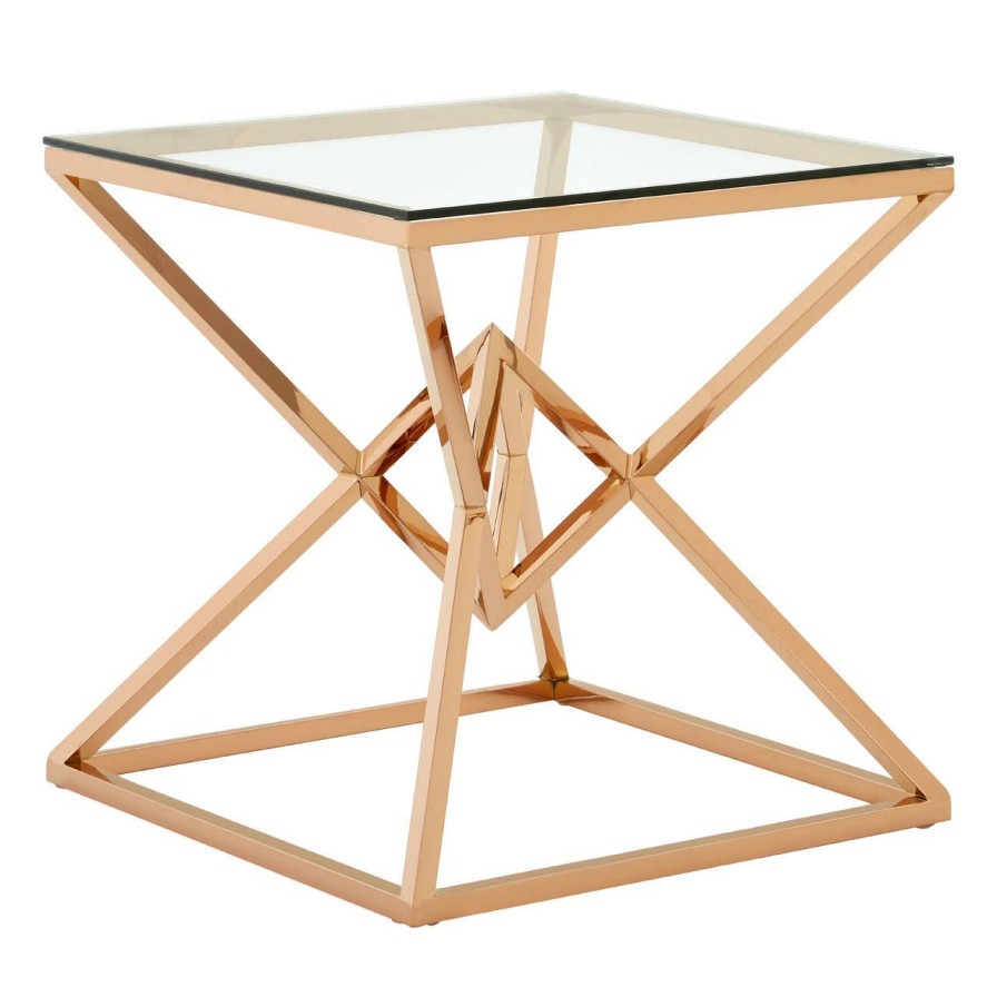 FURNITURE Premier Side Tables | Allure Corseted Square Rose Gold End Table