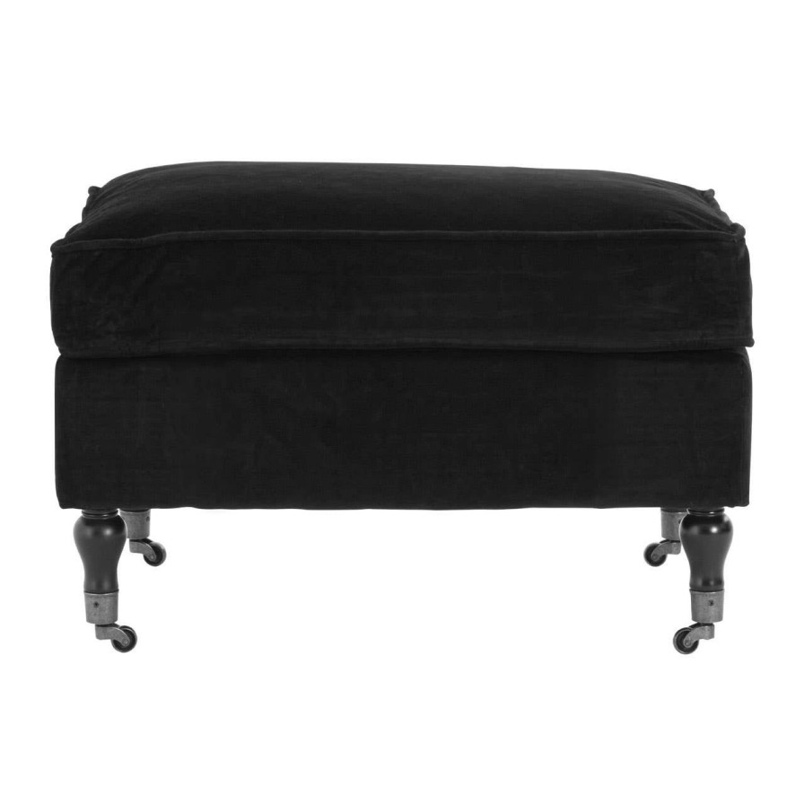 FURNITURE Fifty Five South Footstools | Black Cotton Velvet Plush Footstool