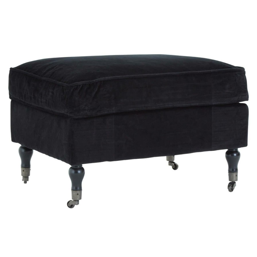 FURNITURE Fifty Five South Footstools | Black Cotton Velvet Plush Footstool