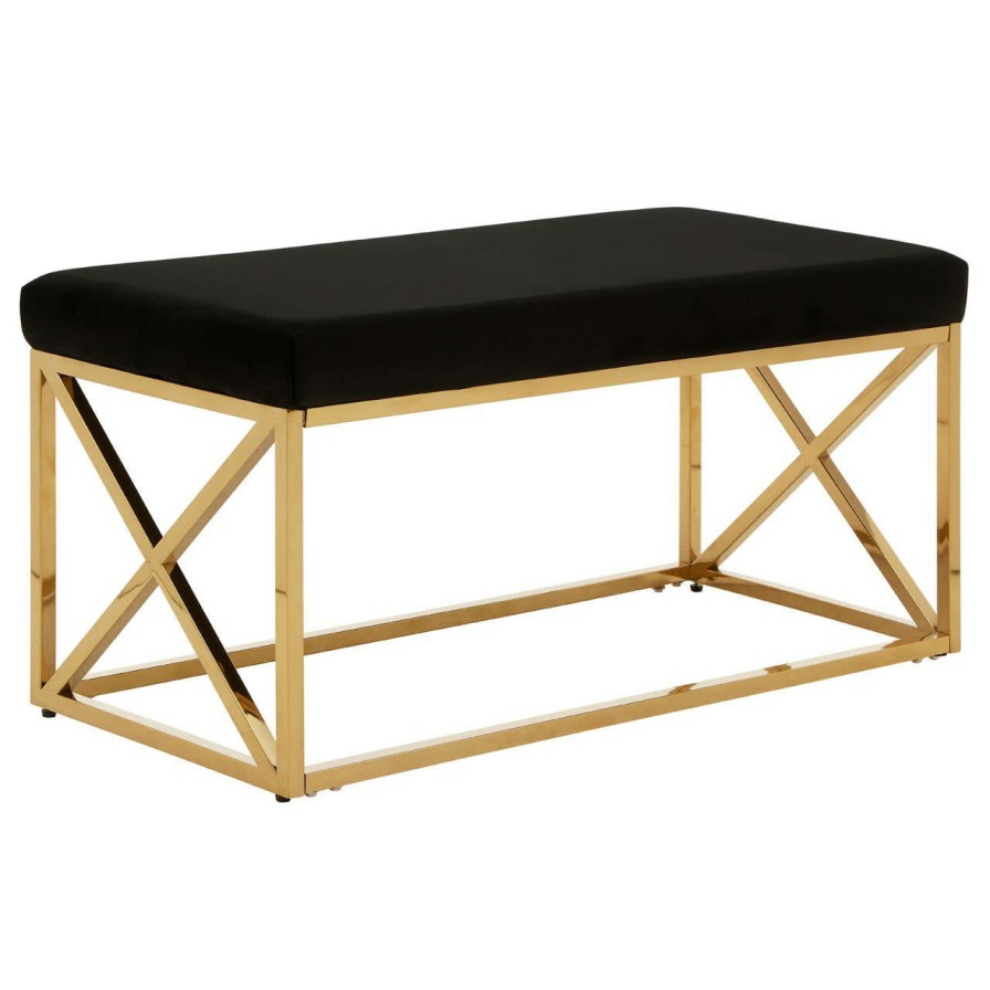 FURNITURE Premier Benches | Allure Black Velvet And Gold Finish Bench