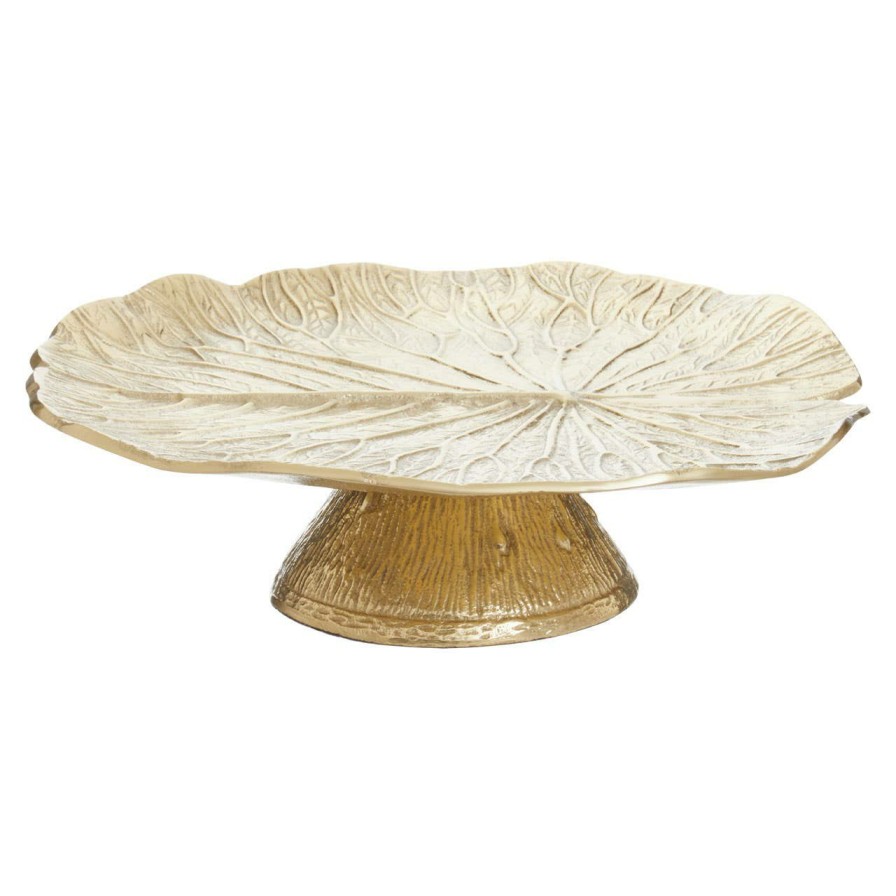 Kitchen and Dining Fifty Five South Serveware | Salma Gold Finish Lotus Leaf Cake Stand