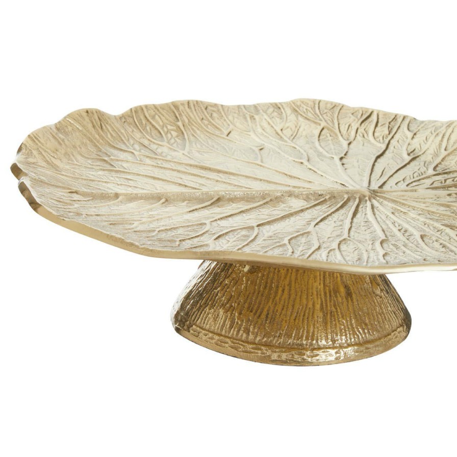 Kitchen and Dining Fifty Five South Serveware | Salma Gold Finish Lotus Leaf Cake Stand