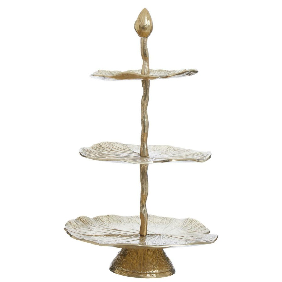 Kitchen and Dining Fifty Five South Serveware | Salma Three Tier Lotus Leaf Golden Cake Stand