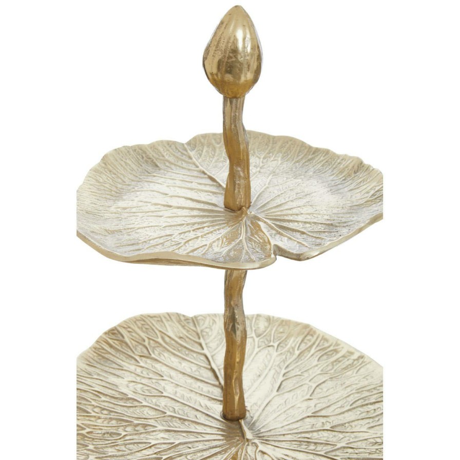 Kitchen and Dining Fifty Five South Serveware | Salma Three Tier Lotus Leaf Golden Cake Stand